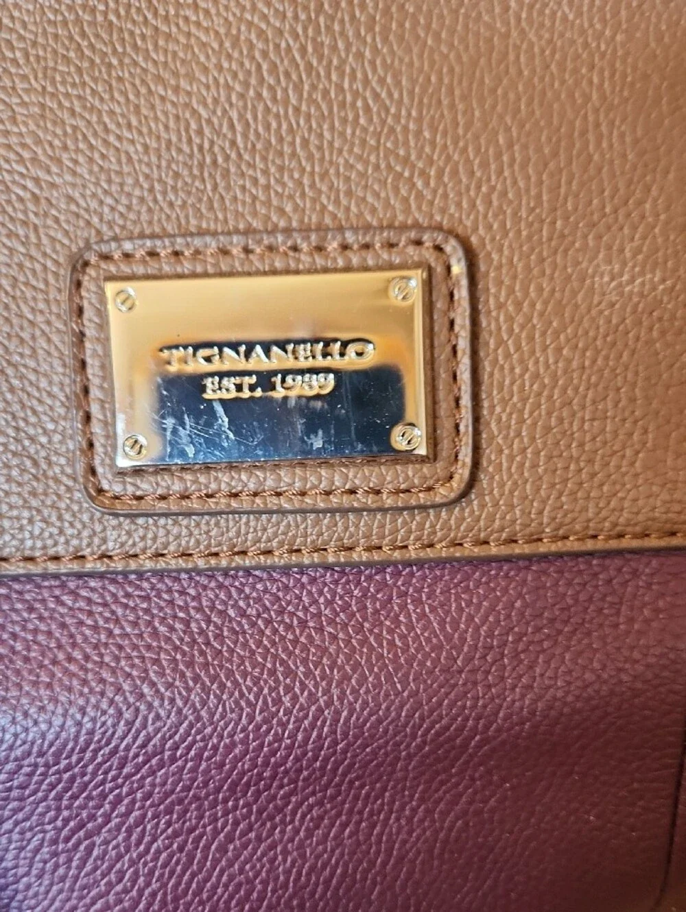 Tignanello Brown and Plum Two-Tone Leather Satchel